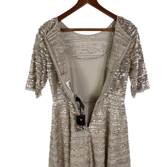 NWT Johnny Was Champagne Beaded Mesh Dress Size 4 Cocktail Party Evening Event - Picture 7 of 14